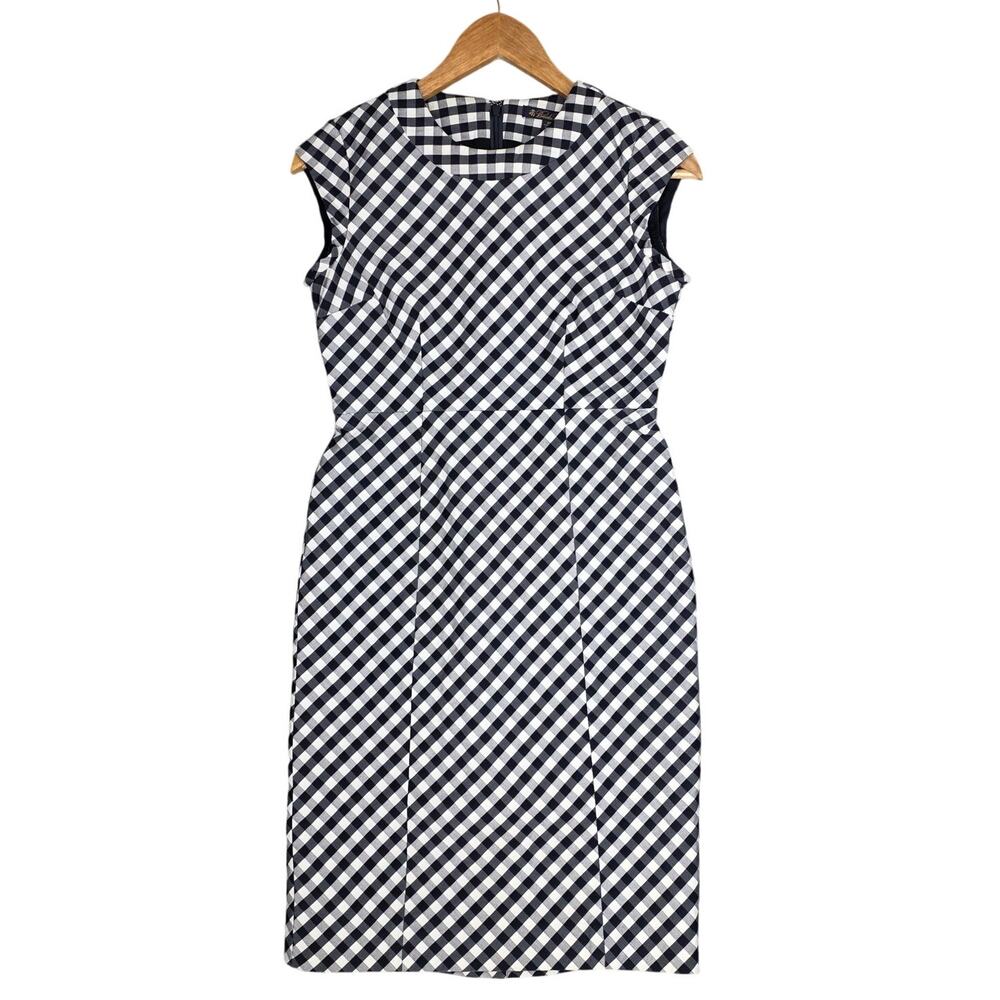 BROOKS BROTHERS BLACK‑WHITE CHECK MIDI DRESS – PETITE SIZE 0P – TAILORED SHEATH